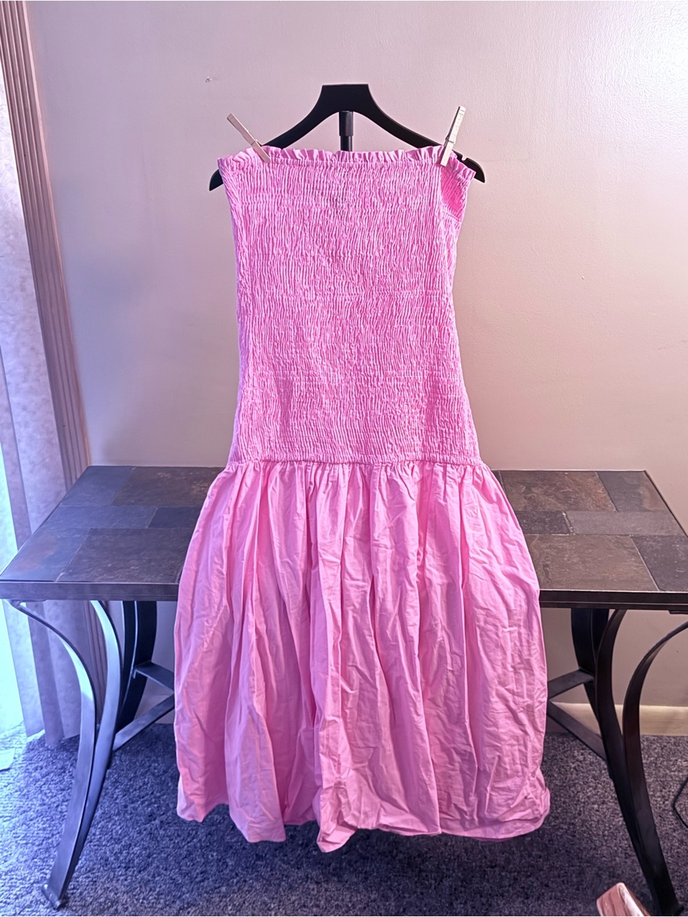 ASOS Pink Smocked Drop Waist Midi Dress